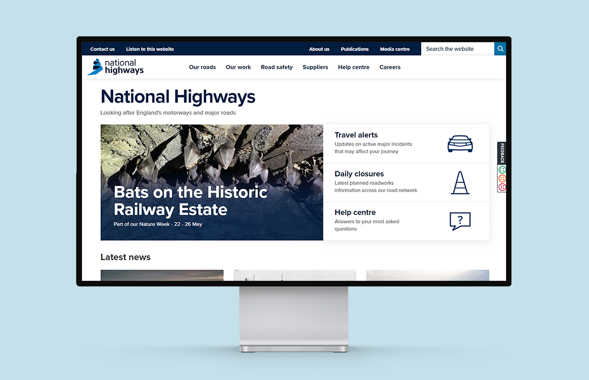 National Highways homepage example