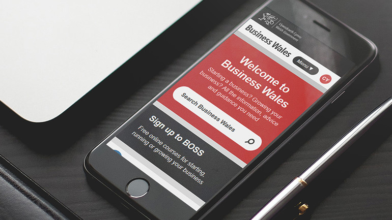 Mobile version of the Business Wales homepage