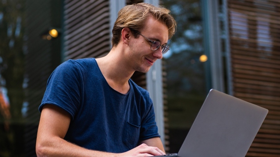 Student using a laptop